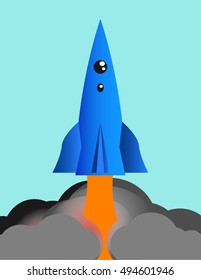 Flat vector illustration with rocket launch.