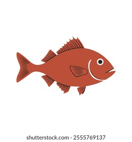 Flat vector illustration of a rockfish with reddish-brown body, angular fins, sleek and minimal design, modern aesthetic