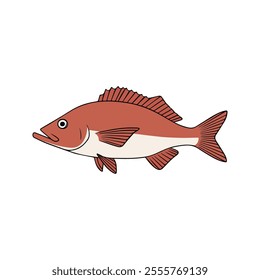 Flat vector illustration of a rockfish with reddish-brown body, angular fins, sleek and minimal design, modern aesthetic