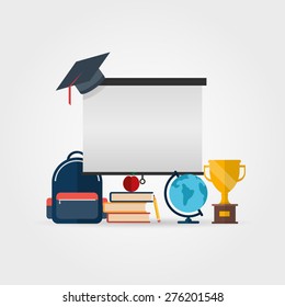 Flat Vector Illustration: Roll Up Banner for Studying