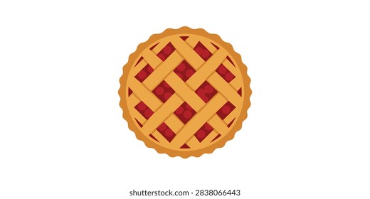 A flat vector illustration of a round cherry pie with a golden brown lattice crust isolated on a white background.