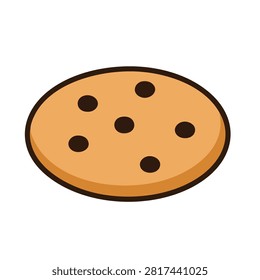 A flat vector illustration of a round cookie with chocolate chips on a white background