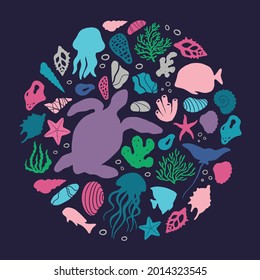 Flat vector illustration of round shape. Marine bundle 