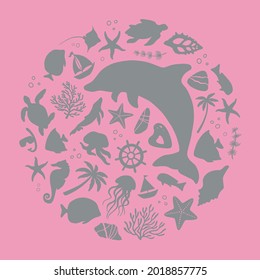 Flat vector illustration of round shape. Underwater set 