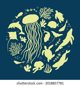 Flat vector illustration of round shape. Underwater set 