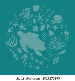 Flat vector illustration of round shape. Underwater set 