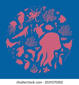 Flat vector illustration of round shape. Underwater set 