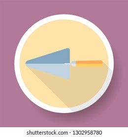 Flat vector illustration of round trowel icon. Long shadow