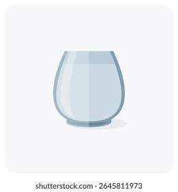 Flat vector illustration of rounded water glass. Transparent drinking glass icon isolated on white background. Ideal for beverage, barware, restaurant, and drink menu design projects.