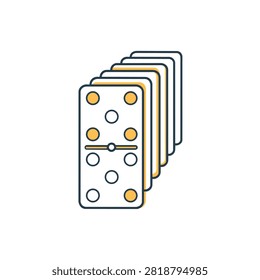 A flat vector illustration of a row of dominoes with orange and white pips, set against a plain background.