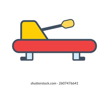 Flat vector illustration of a rowing machine with a minimalist and modern design. Bright colors and bold outlines make it ideal for fitness, gym, or exercise-related projects
