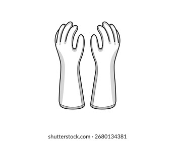 Flat vector illustration of rubber gloves in black outline, symbol of safety and hand protection in medical, lab, and cleaning work