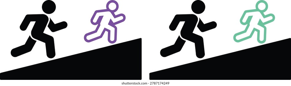 Flat vector illustration of a runner leaping over a hurdle during a track and field event, showing athletic movement and competition.