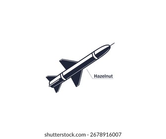 Ilustração vetorial plana de míssil balístico nuclear russo Oreshnik com inscrição avelã equipado com ogiva nuclear	