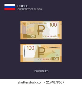 Flat vector illustration of Russian ruble. One hundred rubles. Currency of Russian Federation.