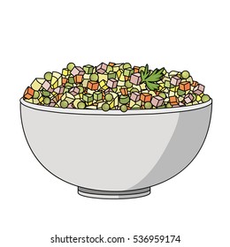 Flat vector illustration of Russian salad. Image of russian traditional new year's dish Olivier salad.