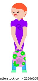 flat vector illustration sad girl 12-14 years old with backpack. ugly schoolgirl. for book, covers.