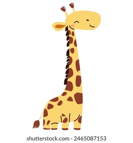 Ilustración vectorial plana. Animales de safari. Jirafa linda sobre fondo blanco 