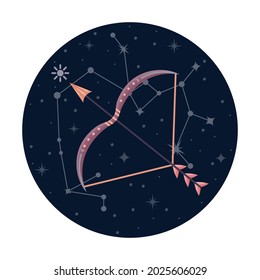 Flat vector illustration of sagittarius zodiac sign with stars and constellation