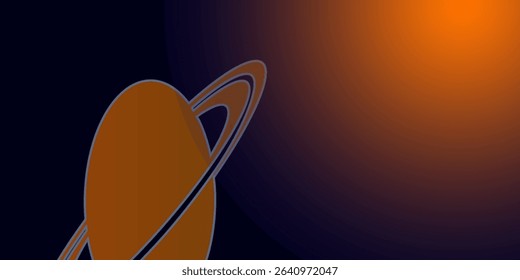 Flat vector illustration of Saturn isolated on dark blue background
