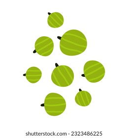 Flat vector illustration of scattered gooseberry berries. Ripe summer berries. Isolated design on a white background.