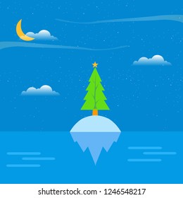 flat vector illustration of scenic Christmas eve wallpaper for greeting card, poster design etc