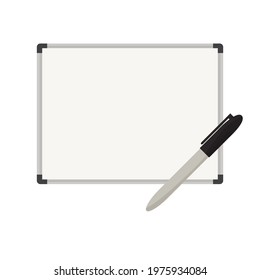 Flat vector illustration of school classroom whiteboard with black marker. Isolated on white background
