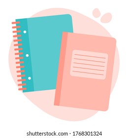 Flat vector illustration of school lesson notebook, notepad, note, notepaper, diary. School supplies.