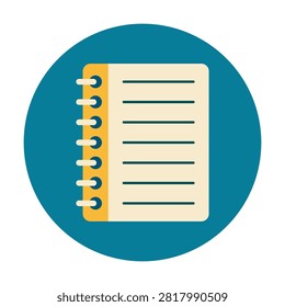 Flat vector illustration of a school notebook on a blue circle background