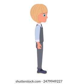 Flat Vector Illustration of Schoolboy Wearing School Uniform and Holding a Book, Cartoon Character Set For Animation, Various Views, Poses and Gestures. Item 1