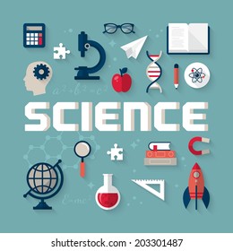 Flat vector illustration of science icons