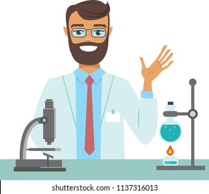 flat vector illustration of scientist working at science lab