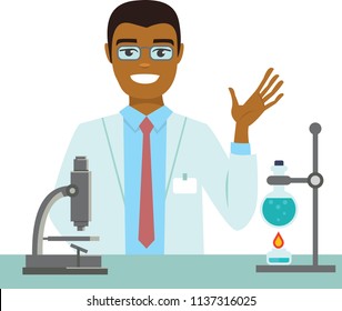 flat vector illustration of scientist working at science lab