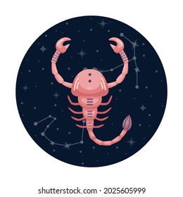 Flat vector illustration of scorpio zodiac sign with stars and constellation