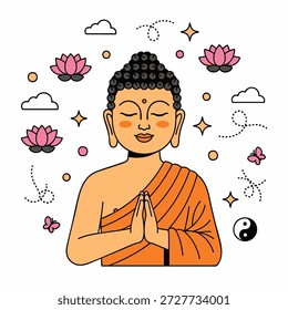 Flat vector illustration of a serene Buddha figure