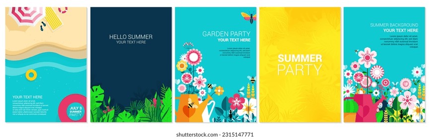 Flat vector illustration set. Background Design Template for vacation, weekend, beach Concepts. Perfect background for posters, cover art, flyer, banner