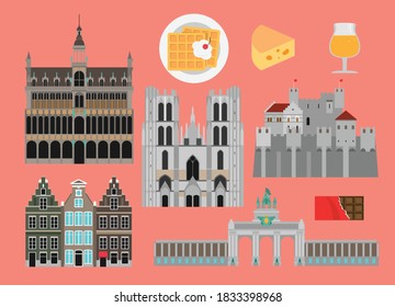 Flat vector illustration set of
Belgium consisting of landmark attractions and cultures