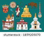 Flat vector illustration set of
Bhutan consisting of landmark attractions and cultures