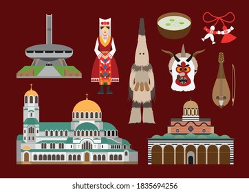 Flat vector illustration set of
Bulgaria consisting of landmark attractions and cultures