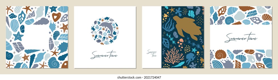 Flat vector illustration. Set of card templates. Summer time concept