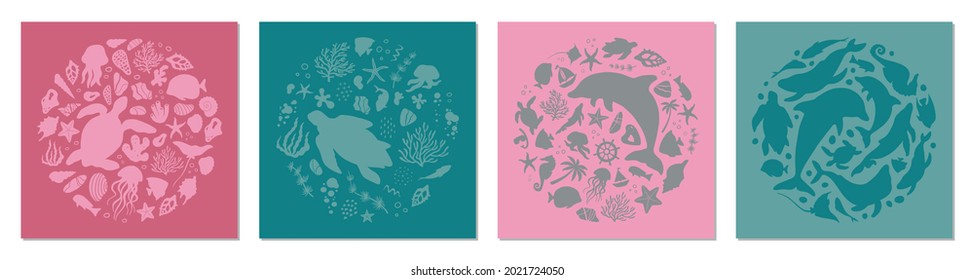 Flat vector illustration. Set of card templates. Summer time concept