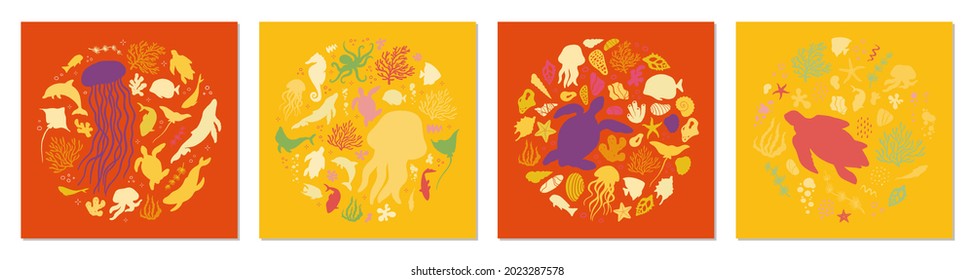 Flat vector illustration. Set of card templates. Summer time concept