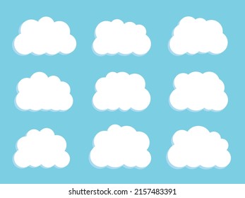 Flat vector illustration. Set of vector cartoon clouds on a blue background. Set of sky.