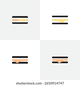 A flat vector illustration set of credit card web icons and symbols, including no-entry and minus signs