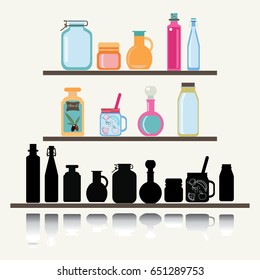 Flat vector illustration set of different shape jars and bottle for preserve. A set of cute icon collection of glassware jars and bottle.