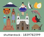 Flat vector illustration set of
Ecuador consisting of landmark attractions and cultures