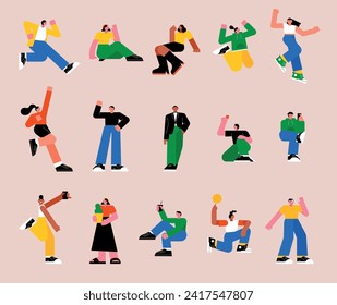 flat vector illustration. A set of many people in various poses. vol.2