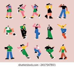 ilustración vectorial plana. Un conjunto de muchas personas en diferentes poses. vol.1