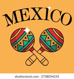 Flat vector illustration set of Mexican cultural icons including maracas, sugar skull, and traditional sombrero. Colorful decorative design inspired by Mexican folklore, festival, and Latin culture. Perfect for posters, travel themes, stickers, and educational content.