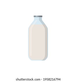 Flat vector illustration set of milk, kefir in old fashioned glass bottle. Isolated on white background.